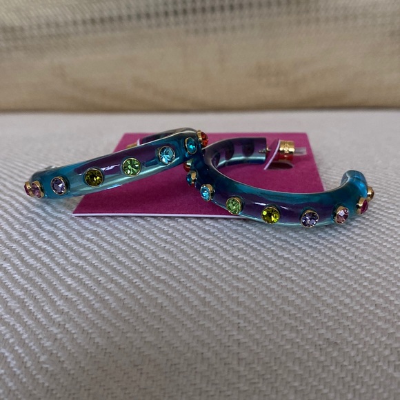 Kurt Geiger Jewelry - Large blue hoop statement earrings with rainbow gems